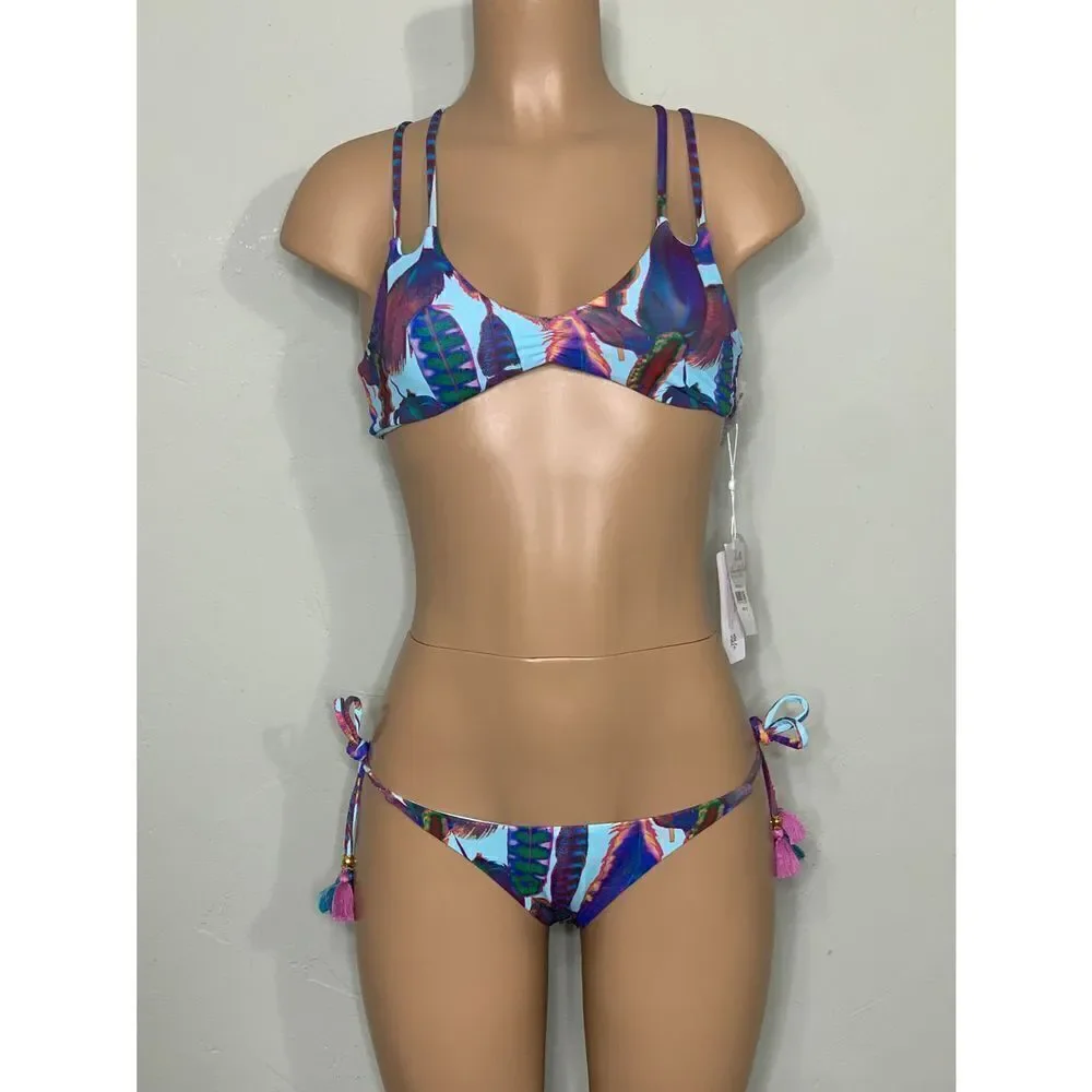 New. Pilyq feather teeny halter bikini.